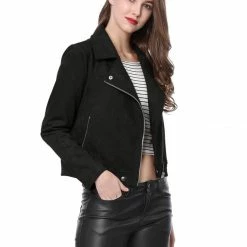 Allegra K Faux Suede Short Jacket With Revere Collar Clothing