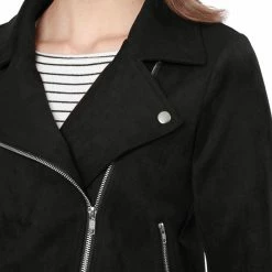 Allegra K Faux Suede Short Jacket With Revere Collar Clothing