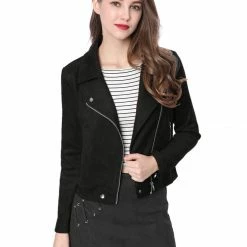 Allegra K Faux Suede Short Jacket With Revere Collar Clothing