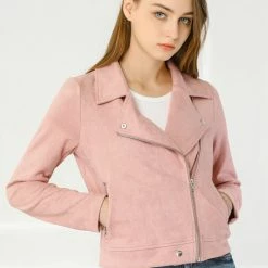 Allegra K Faux Suede Short Jacket With Revere Collar Clothing