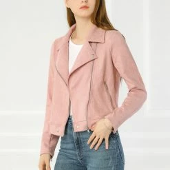 Allegra K Faux Suede Short Jacket With Revere Collar Clothing