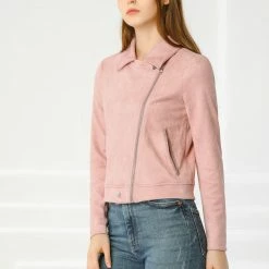 Allegra K Faux Suede Short Jacket With Revere Collar Clothing