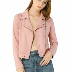 Allegra K Faux Suede Short Jacket With Revere Collar Clothing