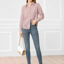 Allegra K Women's Textured Button Up Shirt Turn Down Collar Long Sleeve Work Top Blouse 12 Allegra K Women's Textured Button Up Shirt Turn Down Collar Long Sleeve Work Top Blouse