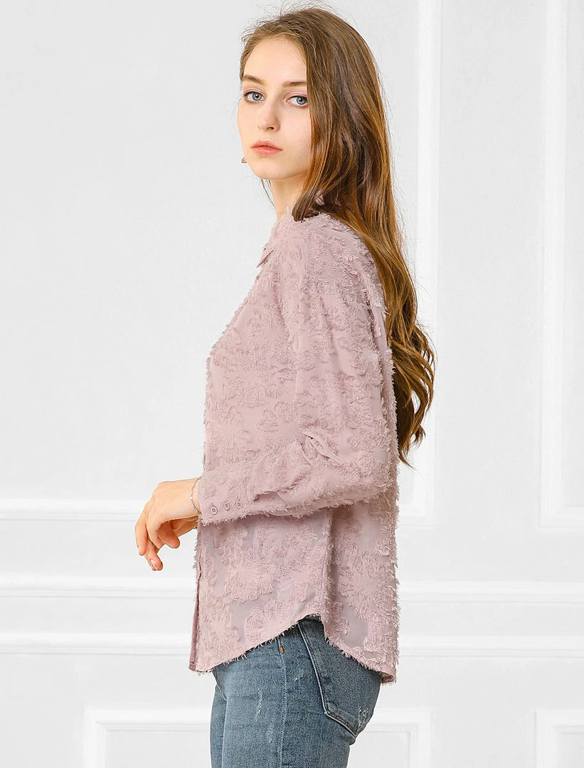 Allegra K Women's Textured Button Up Shirt Turn Down Collar Long Sleeve Work Top Blouse 7 Allegra K Women's Textured Button Up Shirt Turn Down Collar Long Sleeve Work Top Blouse