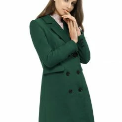 Women Allegra K Double Breasted Notched Lapel Coat With Side Flap Pockets