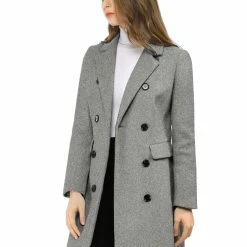 Women Allegra K Double Breasted Notched Lapel Coat With Side Flap Pockets