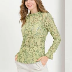 Allegra K Women‘s Chroect Lace See Through Floral Color Block Blouse