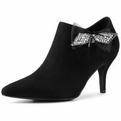 Allegra K Women's Pointed Toe Bow Decor Stiletto Heel Ankle Boots