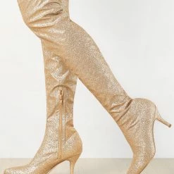 Allegra K Shoes Women's Glitter Pointed Toe Stiletto Heel Over The Knee High Boots