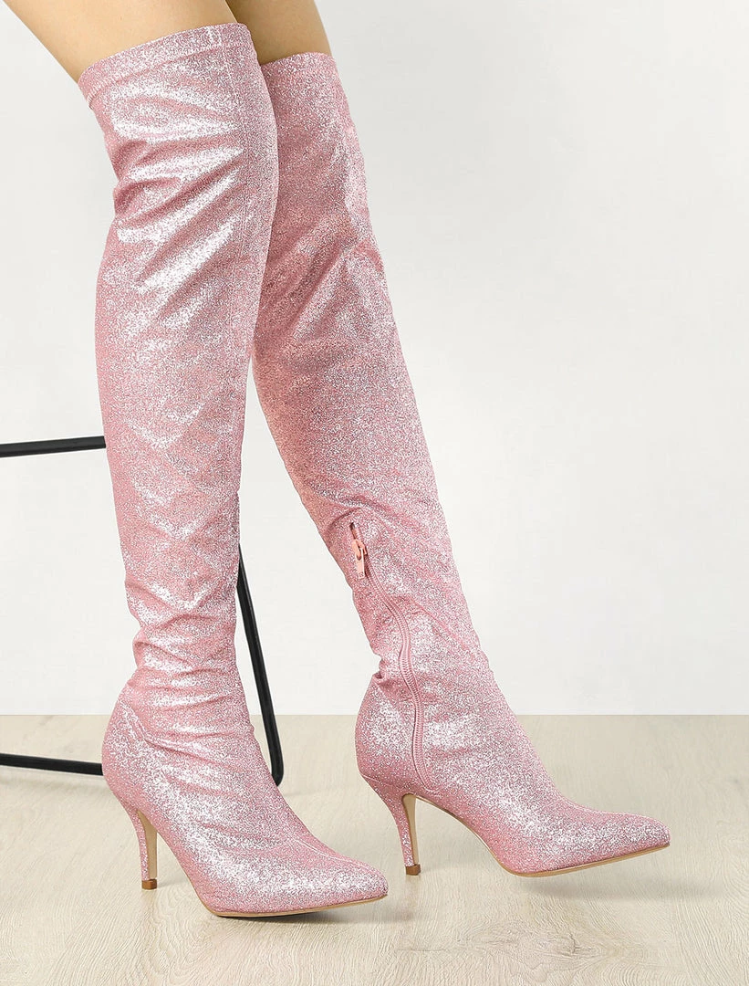 Allegra K Shoes Women's Glitter Pointed Toe Stiletto Heel Over The Knee High Boots 7 Allegra K Shoes Women's Glitter Pointed Toe Stiletto Heel Over The Knee High Boots