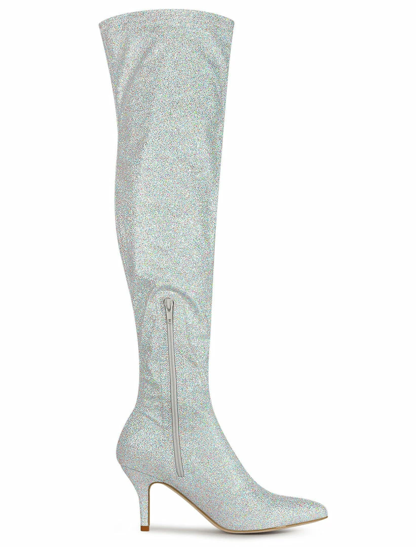 Allegra K Shoes Women's Glitter Pointed Toe Stiletto Heel Over The Knee High Boots 24 Allegra K Shoes Women's Glitter Pointed Toe Stiletto Heel Over The Knee High Boots