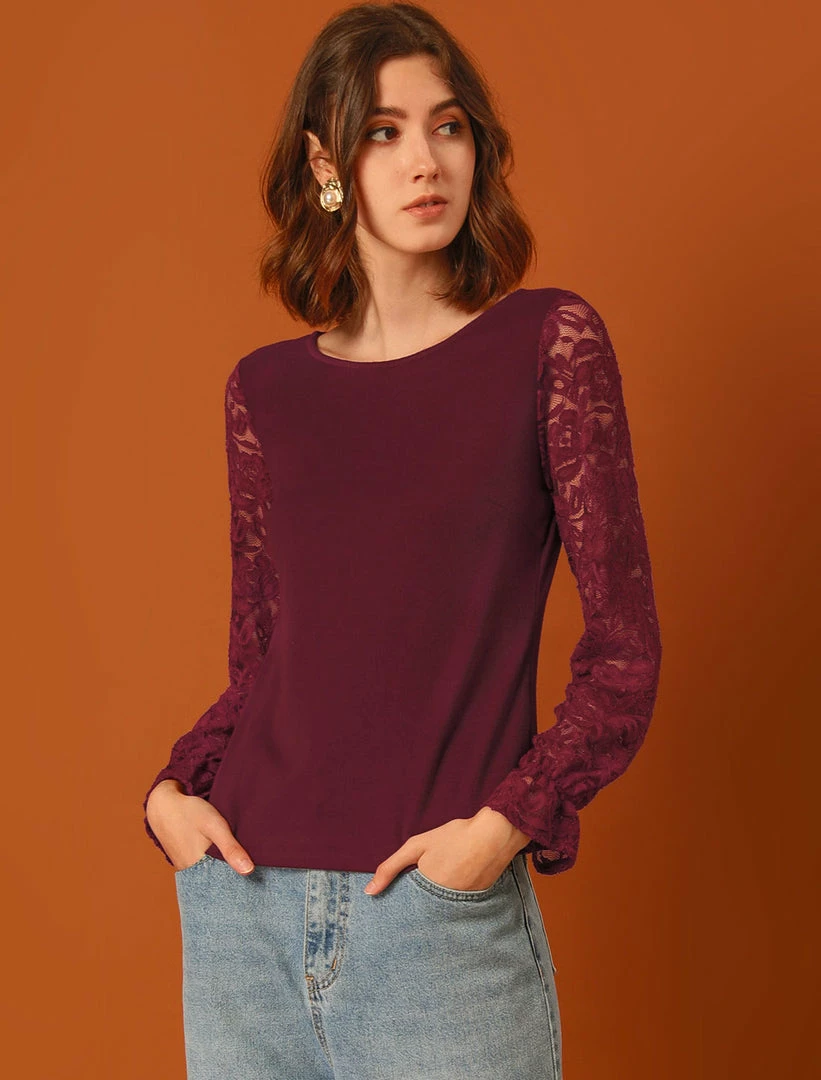 Allegra K Women's Lace Long Flare Sleeve Knit Blouse Top 11 Allegra K Women's Lace Long Flare Sleeve Knit Blouse Top