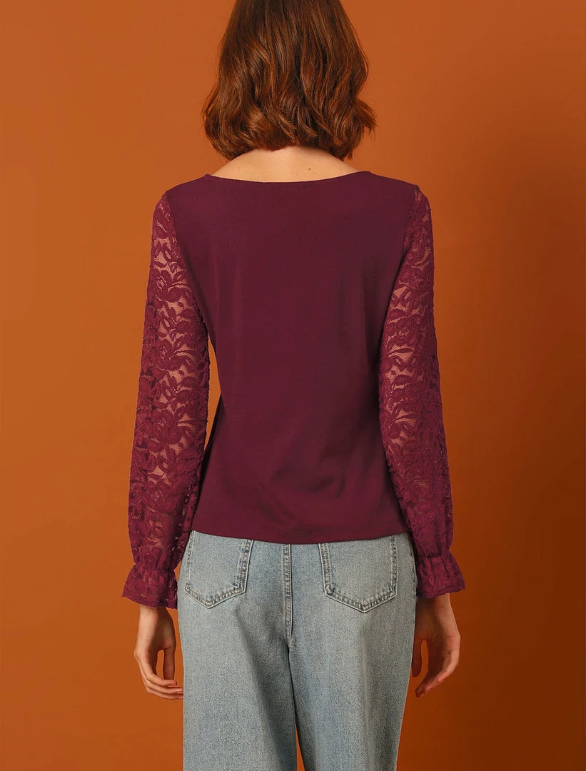 Allegra K Women's Lace Long Flare Sleeve Knit Blouse Top 14 Allegra K Women's Lace Long Flare Sleeve Knit Blouse Top