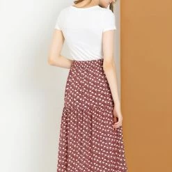 Allegra K Women's Vintage A-Line Elastic Waist Dots Floral Midi Skirt 15 Allegra K Women's Vintage A-Line Elastic Waist Dots Floral Midi Skirt