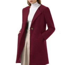 Allegra K One Button Collarless Mid-Length Coat