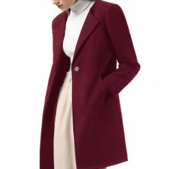 Allegra K One Button Collarless Mid-Length Coat