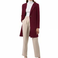 Allegra K One Button Collarless Mid-Length Coat