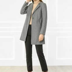 Allegra K One Button Collarless Mid-Length Coat