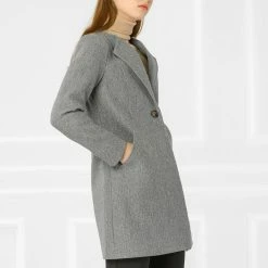 Allegra K One Button Collarless Mid-Length Coat