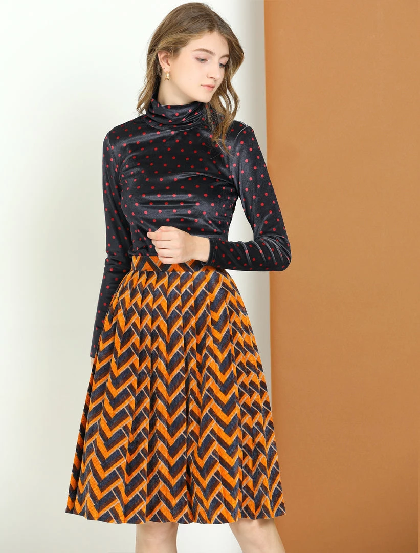 Allegra K Women's Polka Dots Turtle Neck Stretch Velvet Peasant Top 6 Allegra K Women's Polka Dots Turtle Neck Stretch Velvet Peasant Top