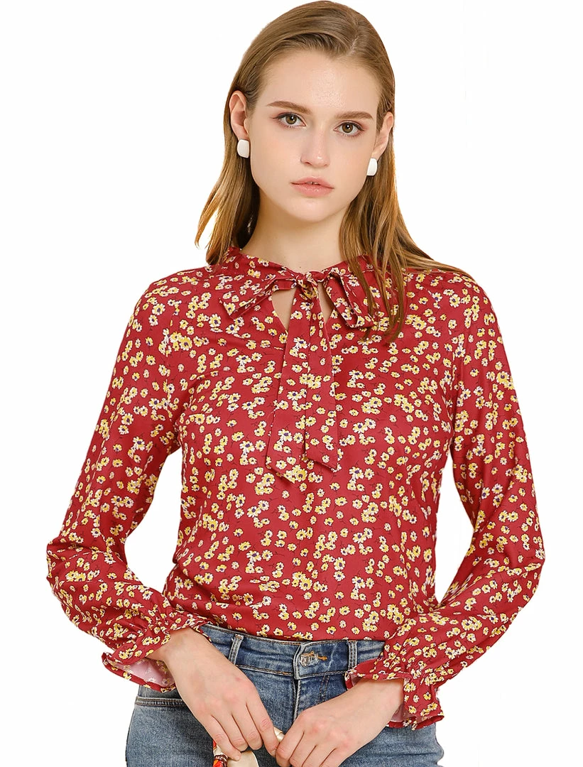 Allegra K Women's Casual Floral Blouse Tie Neckline Raglan Long Sleeves Tops 4 Allegra K Women's Casual Floral Blouse Tie Neckline Raglan Long Sleeves Tops