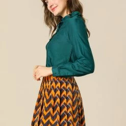 Allegra K Women's Ruffled Tie Neck Raglan Sleeve Button Up Office Shirt