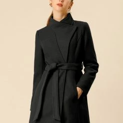 Allegra K Women's Classic Stand Collar Long Sleeve Winter Belted Long Coat 85 Allegra K Women's Classic Stand Collar Long Sleeve Winter Belted Long Coat