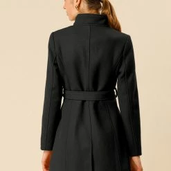 Allegra K Women's Classic Stand Collar Long Sleeve Winter Belted Long Coat 88 Allegra K Women's Classic Stand Collar Long Sleeve Winter Belted Long Coat