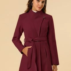 Allegra K Women's Classic Stand Collar Long Sleeve Winter Belted Long Coat 81 Allegra K Women's Classic Stand Collar Long Sleeve Winter Belted Long Coat