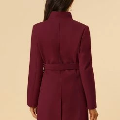 Allegra K Women's Classic Stand Collar Long Sleeve Winter Belted Long Coat 82 Allegra K Women's Classic Stand Collar Long Sleeve Winter Belted Long Coat