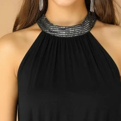 Allegra K Women's Sequins Halter Neck Party Blouson Tank Tops Blouse 21 Allegra K Women's Sequins Halter Neck Party Blouson Tank Tops Blouse