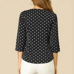Allegra K Women's Polka Dots 3/4 Sleeve Casual Button Front Blouse Top 62 Allegra K Women's Polka Dots 3/4 Sleeve Casual Button Front Blouse Top