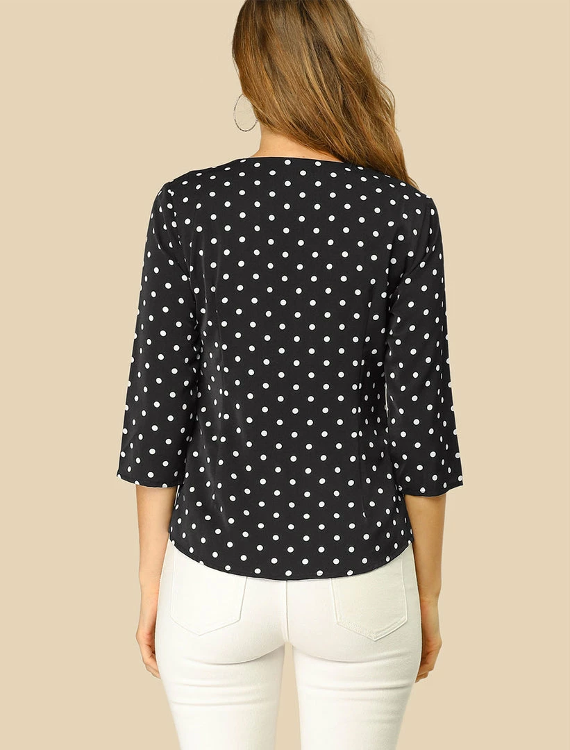Allegra K Women's Polka Dots 3/4 Sleeve Casual Button Front Blouse Top 32 Allegra K Women's Polka Dots 3/4 Sleeve Casual Button Front Blouse Top