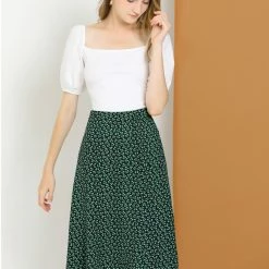 Allegra K Women's Peasant Elastic Waist A-Line Midi Leave Print Skirt 25 Allegra K Women's Peasant Elastic Waist A-Line Midi Leave Print Skirt