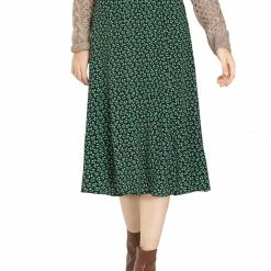 Allegra K Women's Peasant Elastic Waist A-Line Midi Leave Print Skirt 24 Allegra K Women's Peasant Elastic Waist A-Line Midi Leave Print Skirt