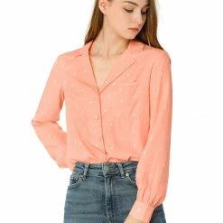 Allegra K Women's Heart Polka Dots Button Up Notched Lapel V Neck Shirt Tops 108 Allegra K Women's Heart Polka Dots Button Up Notched Lapel V Neck Shirt Tops