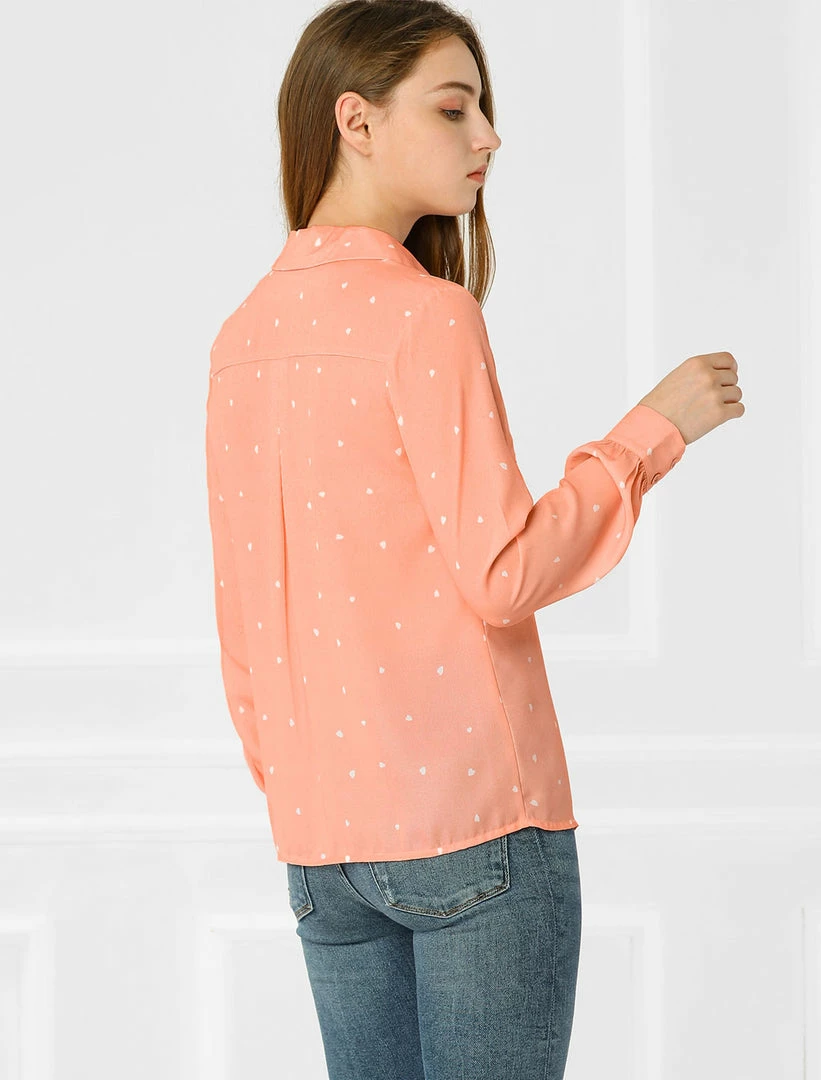 Allegra K Women's Heart Polka Dots Button Up Notched Lapel V Neck Shirt Tops 32 Allegra K Women's Heart Polka Dots Button Up Notched Lapel V Neck Shirt Tops