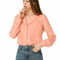 Allegra K Women's Heart Polka Dots Button Up Notched Lapel V Neck Shirt Tops 106 Allegra K Women's Heart Polka Dots Button Up Notched Lapel V Neck Shirt Tops