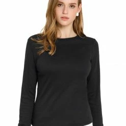 Allegra K Women's Round Neck Long Sleeve Animal Pattern Button Cuff Knit Top Blouse