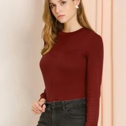 Allegra K Women's Crewneck Split Sleeve Solid Blouse Knit Cotton Casual T-Shirt