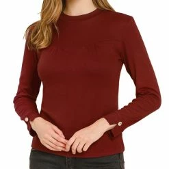 Allegra K Women's Crewneck Split Sleeve Solid Blouse Knit Cotton Casual T-Shirt