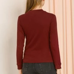 Allegra K Women's Crewneck Split Sleeve Solid Blouse Knit Cotton Casual T-Shirt