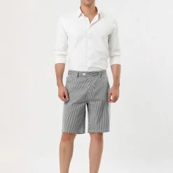 Allegra K Men's Summer Shorts Stripe Slim Fit Flat Front Seersucker Chino Short Pants