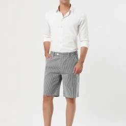 Allegra K Men's Summer Shorts Stripe Slim Fit Flat Front Seersucker Chino Short Pants