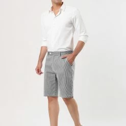 Allegra K Men's Summer Shorts Stripe Slim Fit Flat Front Seersucker Chino Short Pants