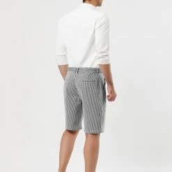 Allegra K Men's Summer Shorts Stripe Slim Fit Flat Front Seersucker Chino Short Pants