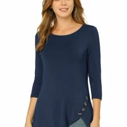 Allegra K Women's 3/4 Sleeve Casual Asymmetric Hem Stretchy Tunic Top