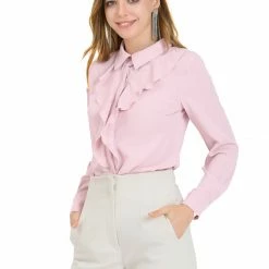 Allegra K Women's Elegant Work Office Button Down Long Sleeves Chiffon Ruffled Shirt Top