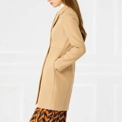 Women Allegra K Double Breasted Notched Lapel Winter Long Coat